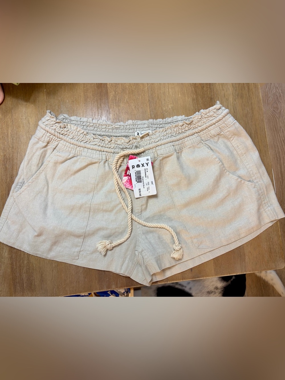Roxy Women's Cream Elastic Waist Rope Drawstring Shorts
